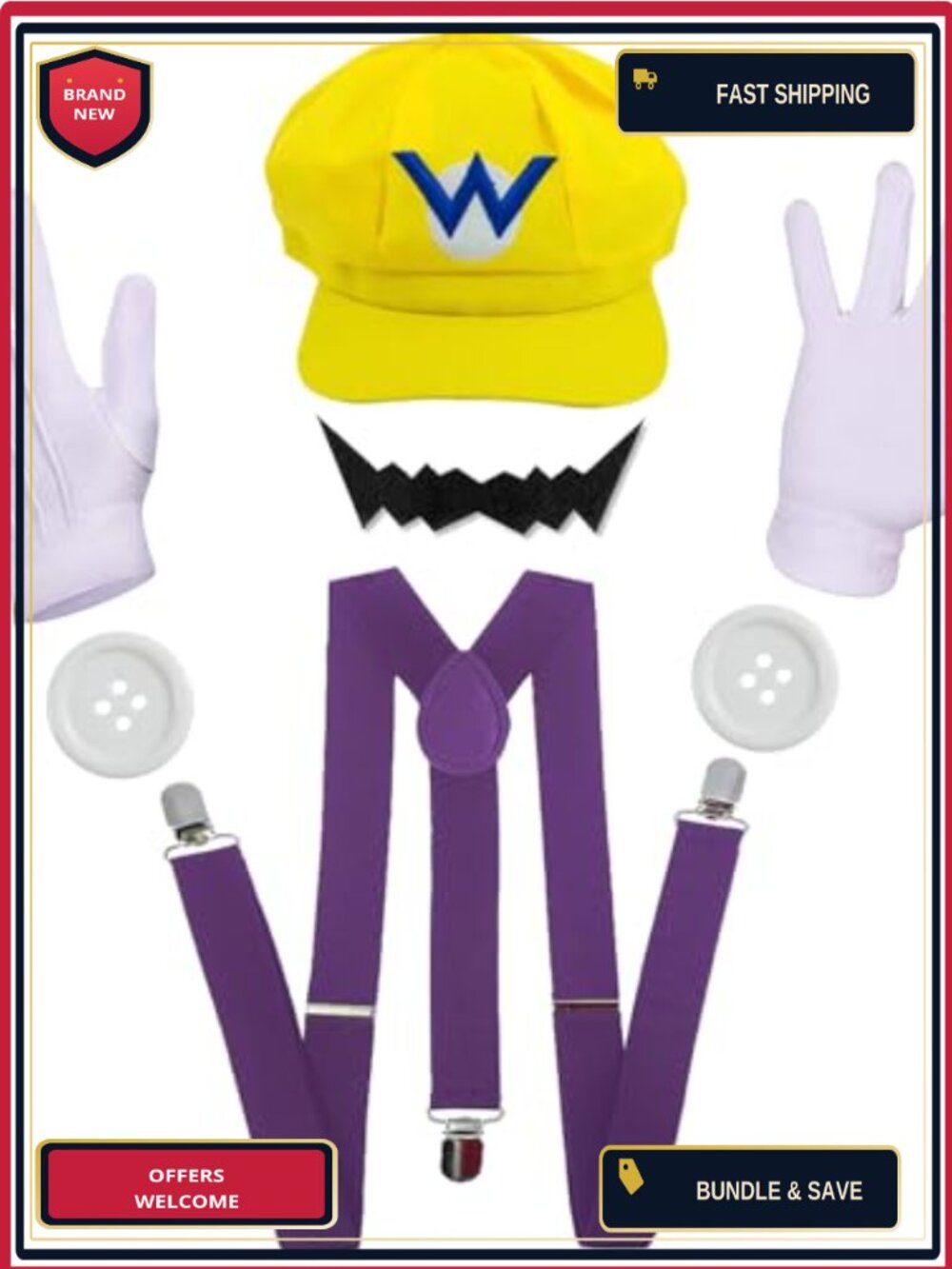 Adult Halloween Costume Accessory Set Polyester Hat Suspenders Gloves Mustache